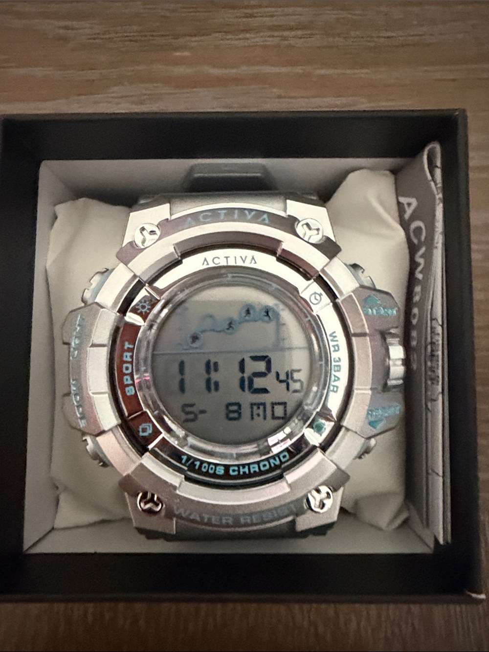Ativa Silver Digital Sport Watch with Blue Accents